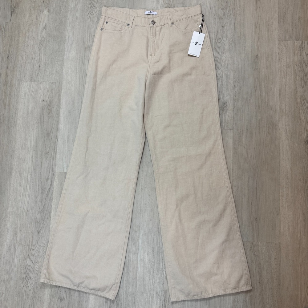7 For All Mankind Lotta High Rise Wide Leg Jeans Womens 32 Oat Linen Blend $248 - Picture 3 of 6